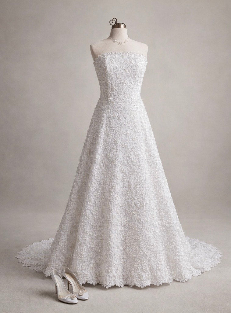 David's Bridal Strapless Lace A-Line Wedding Dress