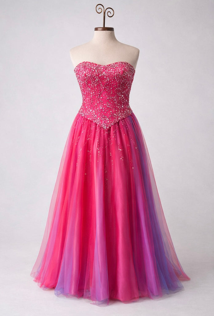 Precious Formals Strapless Beaded Prom Dress – Watermelon/Iris (Size 16)