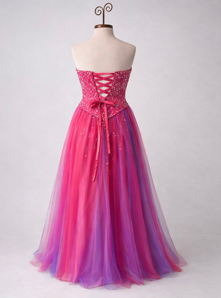 Precious Formals Strapless Beaded Prom Dress – Watermelon/Iris (Size 16)