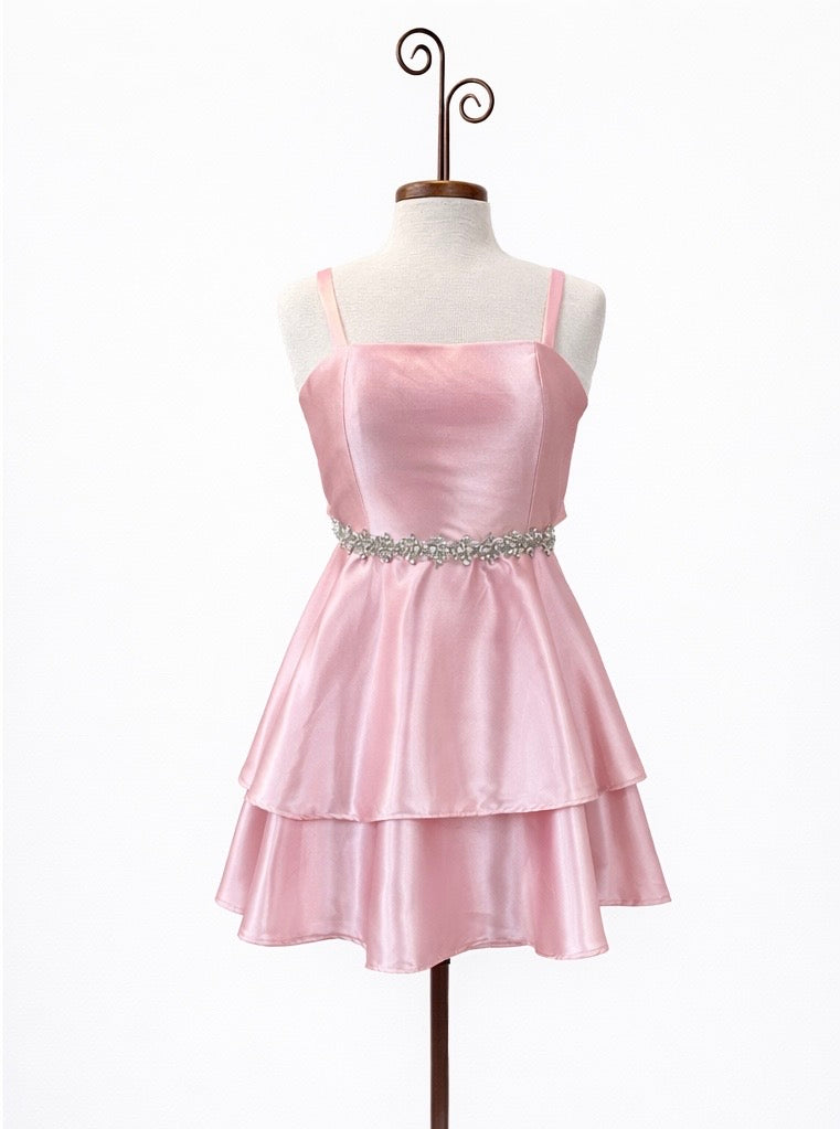 Blush Satin Bow-Back Dress – Handmade Layered Party Dress